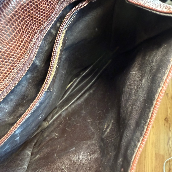 Ann Taylor Vintage Italian Brown Lizard Embossed Leather Crossbody Bag - Picture 6 of 9